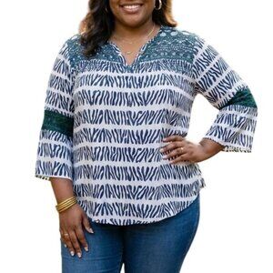 Cato Size Large Top Semi Sheer Black Zebra Print Crochet Details Bell Sleeve